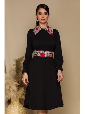 Rochie Moze neagra cu guler tip camasa si imprimeu floral poza 0