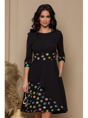 Rochie neagra cu buline multicolore si buzunare functionale poza 0