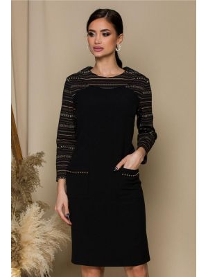 Rochie Tiara neagra cu broderie si buzunare poza 0