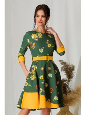 Rochie MBG verde cu imprimeuri galbene poza 0