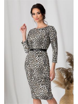 Rochie Alma bej cu animal print poza 0