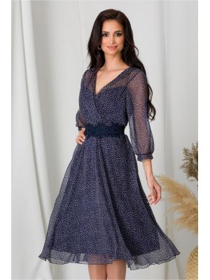 Rochie Ginette bleumarin cu buline si accesoriu in talie poza 0