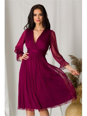 Rochie Ginette magenta din tull de matase poza 0