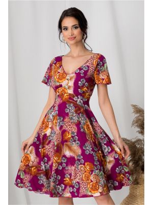 Rochie Amelia violet de zi cu flori orange poza 0