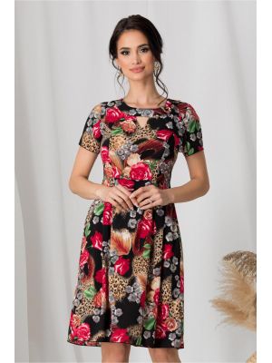 Rochie Adriela neagra cu trandafiri rosii si fundita in zona decolteului poza 0