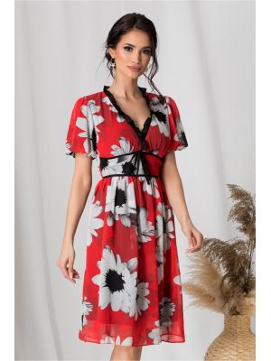 Rochie Valerie rosie cu flori maxi gri poza 0