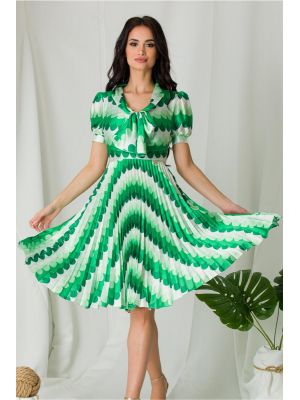 Rochie Masha cu imprimeuri verzi si fusta plisata poza 0