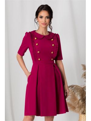 Rochie MBG fucsia cu nasturi decorativi si guler poza 0