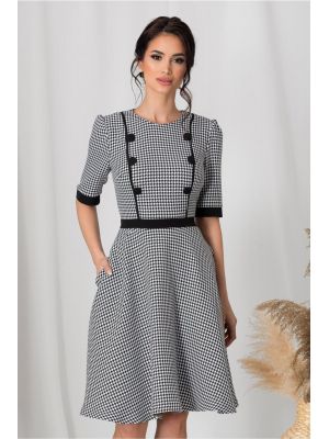 Rochie MBG cu imprimeu picior de cocos si nasturi decorativi poza 0