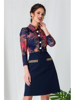 Rochie Ella Collection Marta bleumarin cu imprimeuri caramizii poza 0