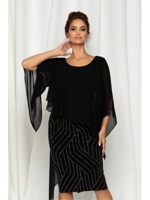 Rochie Bianca neagra cu aplicatie tip capa si insertii stralucitoare poza 0