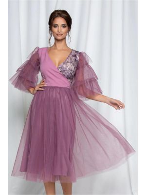 Rochie Dy Fashion Carisa lila din tulle si decolteu petrecut poza 0