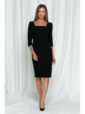 Rochie Dy Fashion neagra cu decolteu patrat si cordon poza 0