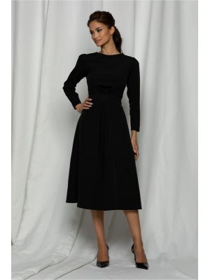 Rochie Dy Fashion neagra cu pliuri ce pleaca din talie poza 0