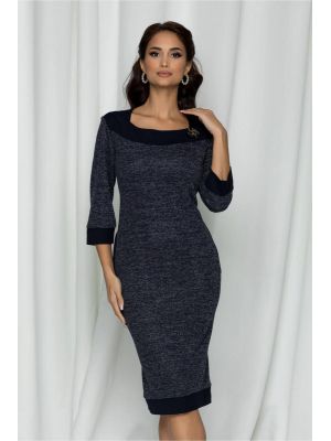 Rochie Layla bleumarin cu detalii bleumarin si insertii din fir lurex poza 0