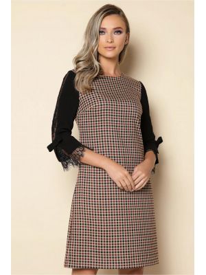 Rochie MBG neagra cu imprimeu in carouri maro poza 0