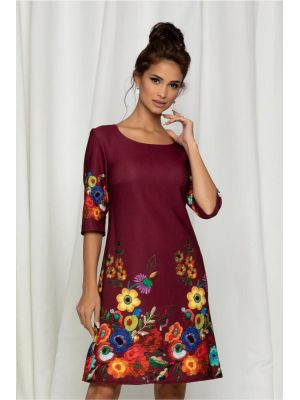 Rochie Mira bordo cu flori colorate poza 0