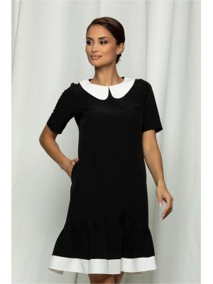 Rochie Moze neagra cu insertii albe poza 0