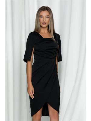 Rochie Moze neagra satinata cu aplicatie la bust poza 0