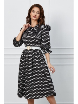 Rochie Dy Fashion neagra cu buline si volanase la umeri poza 0