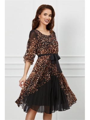 Rochie Sorana neagra cu animal print si fusta plisata poza 0