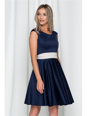 Rochie Kimberly bleumarin cu pliuri mari pe fusta si decolteu rotund poza 0