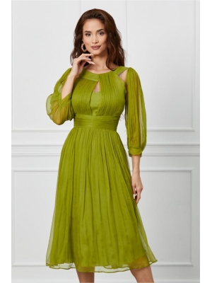 Rochie Leonard Collection verde olive din matase poza 0