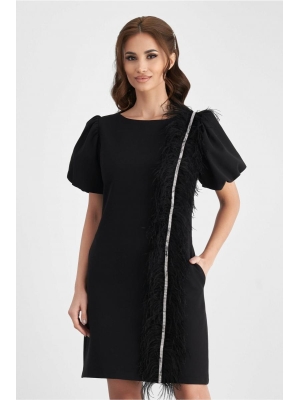 Rochie MBG neagra cu banda din fulgi poza 0