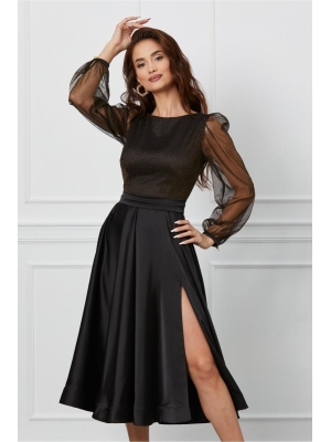 Rochie MBG neagra cu maneci transparente poza 0