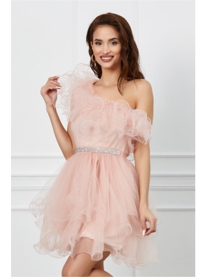 Rochie Miriam roz din tulle scurta poza 0