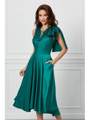 Rochie Moze verde cu funda pe umar si paiete poza 0