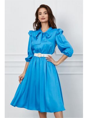 Rochie Dy Fashion albastra cu volanase la umeri poza 0