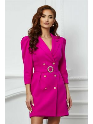 Rochie Matilda fucsia tip sacou cu cordon in talie poza 0