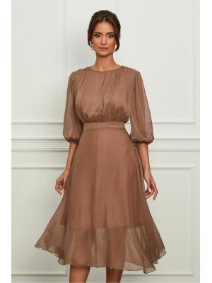 Rochie Dy Fashion bej cu accesorii stralucitoare pe umeri poza 0