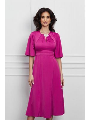 Rochie Dy Fashion fucsia cu inchidere tip bijuterie la decolteu poza 0