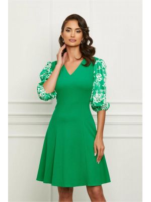 Rochie Dy Fashion verde cu maneci din satin poza 0