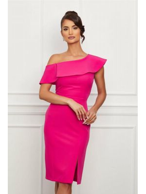 Rochie Moze fucsia cu umar gol si volan poza 0