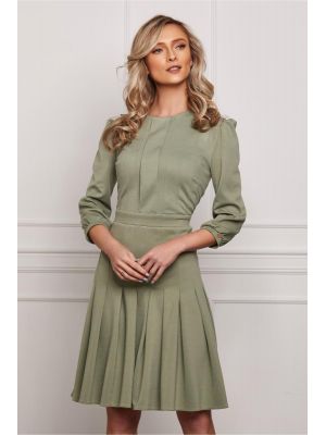 Rochie Dy Fashion verde fistic cu pliuri pe fusta poza 0