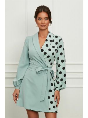 Rochie Dy Fashion verde mint tip sacou cu buline pe o parte poza 0