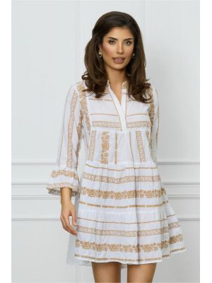 Rochie de vara alba cu broderie bej poza 0
