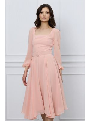 Rochie Andra midi din voal somon poza 0