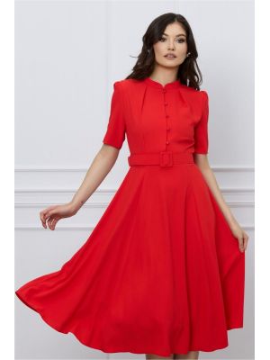 Rochie DY Fashion rosie cu nasturi la bust si curea in talie poza 0