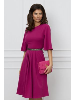 Rochie Dy Fashion fucsia cu banda decorativa in talie poza 0