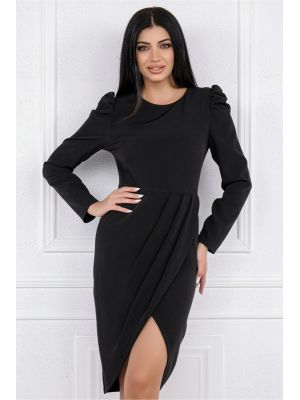 Rochie MGB neagra cu pliuri pe fusta si la umeri poza 0
