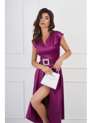 Rochie DY Fashion magenta cu pliuri si curea cu catarama stralucitoare in talie poza 0
