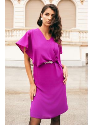 Rochie DY Fashion mov din voal cu accesoriu in talie poza 0