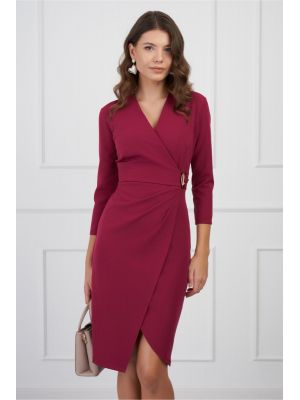 Rochie Daiana bordo cu accesoriu in talie poza 0