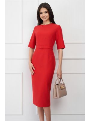 Rochie DY Fashion rosie conica cu maneci scurte si curea in talie poza 0