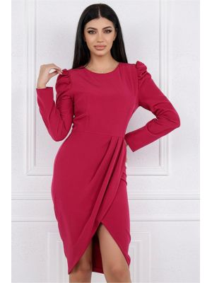Rochie MGB magenta cu pliuri pe fusta si la umeri poza 0