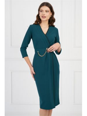 Rochie Mira verde cu dunga neagra si curea in talie poza 0